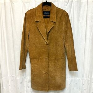Women's Vintage Bernardo Genuine Leather Suede Camel/Tan Long Coat/Jacket Size M